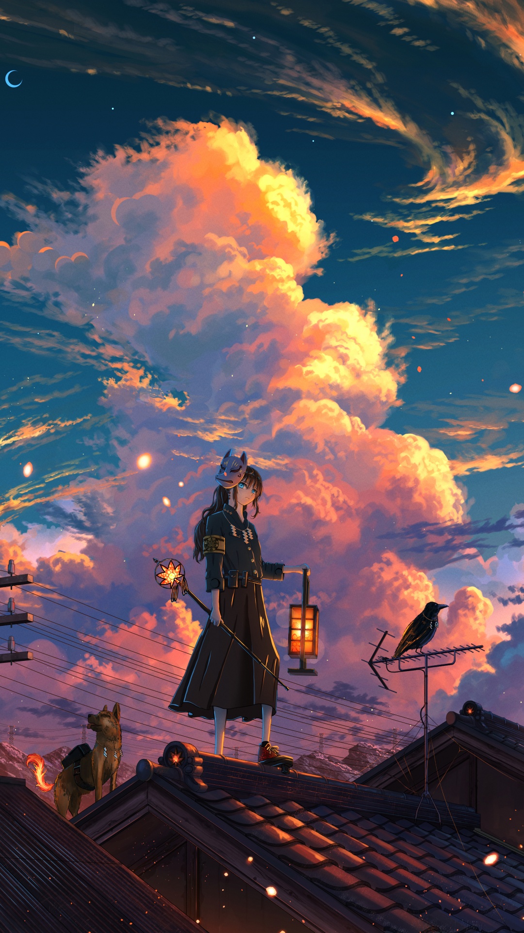 Anime, Anime-Kunst, Cloud, Gebäude, Afterglow. Wallpaper in 1080x1920 Resolution