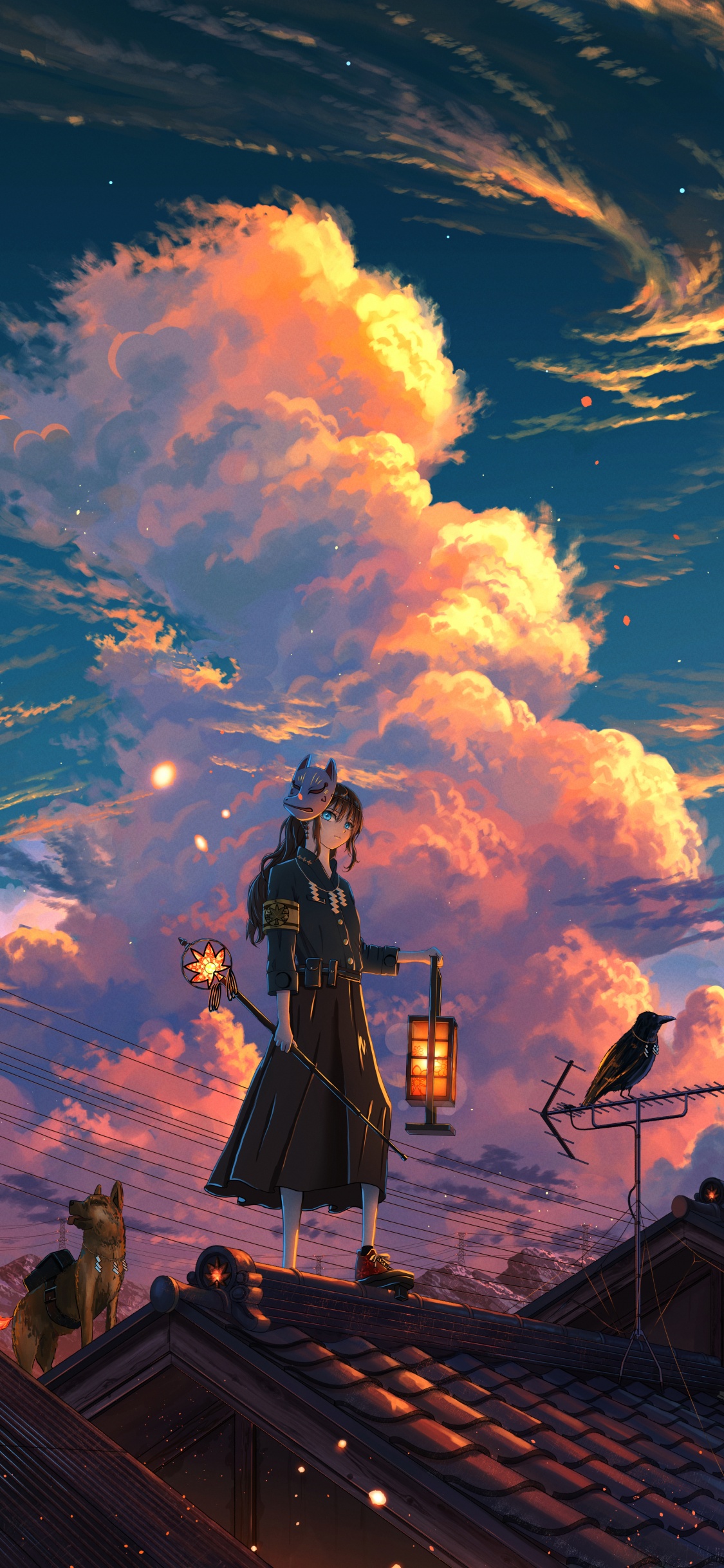 Anime, Anime-Kunst, Cloud, Gebäude, Afterglow. Wallpaper in 1125x2436 Resolution