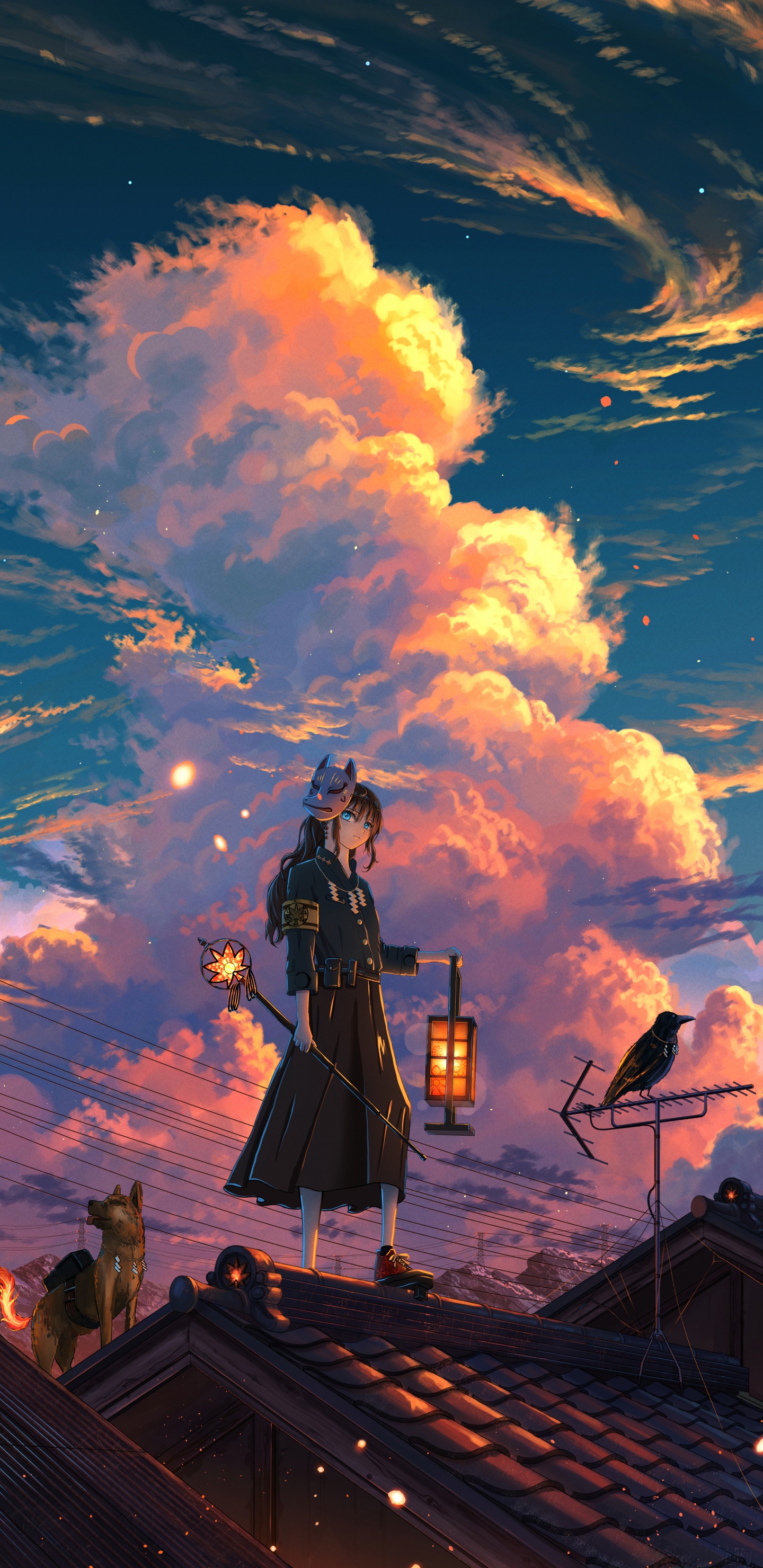 Anime, Anime-Kunst, Cloud, Gebäude, Afterglow. Wallpaper in 1440x2960 Resolution