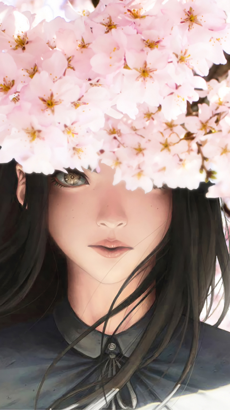 Mujer en Camisa Blanca de Cuello Redondo Con Flores Blancas en la Cabeza.. Wallpaper in 750x1334 Resolution