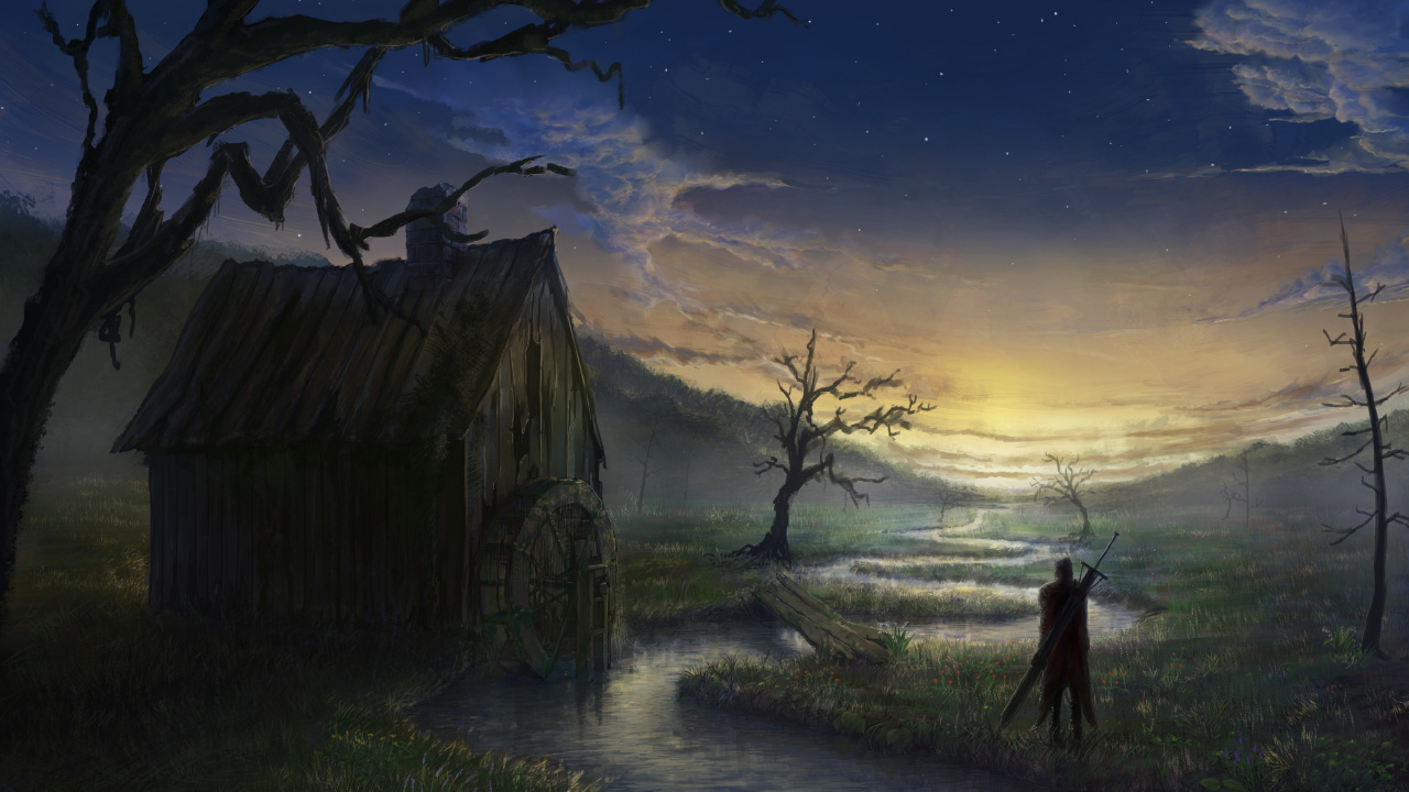 Person Standing on Grass Field Near House Painting. Wallpaper in 1280x720 Resolution