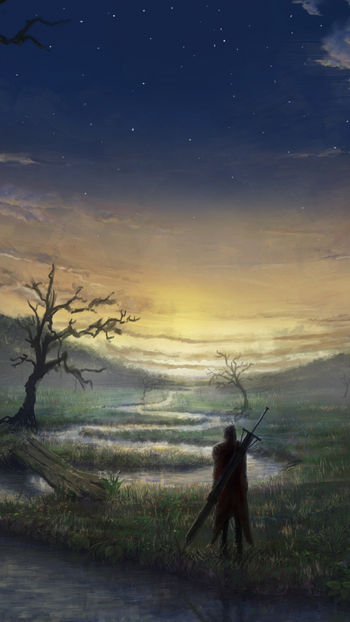 Person Standing on Grass Field Near House Painting. Wallpaper in 720x1280 Resolution