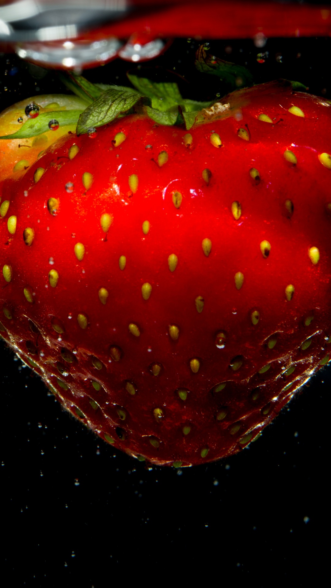 Red Strawberry Fruit With Black Background. Wallpaper in 1080x1920 Resolution