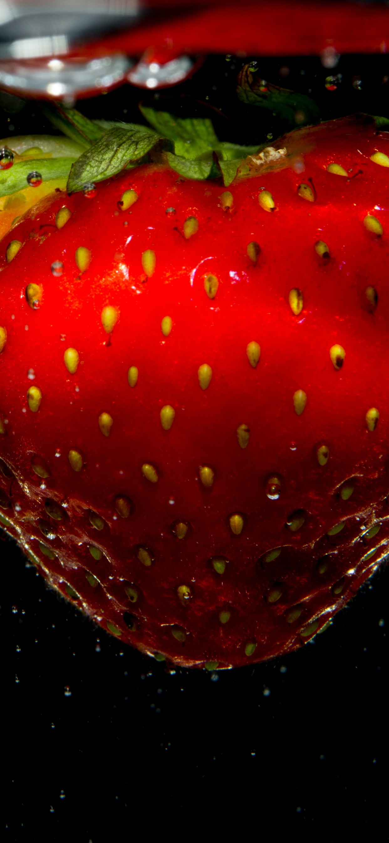 Fraise Rouge Sur Fond Noir. Wallpaper in 1242x2688 Resolution