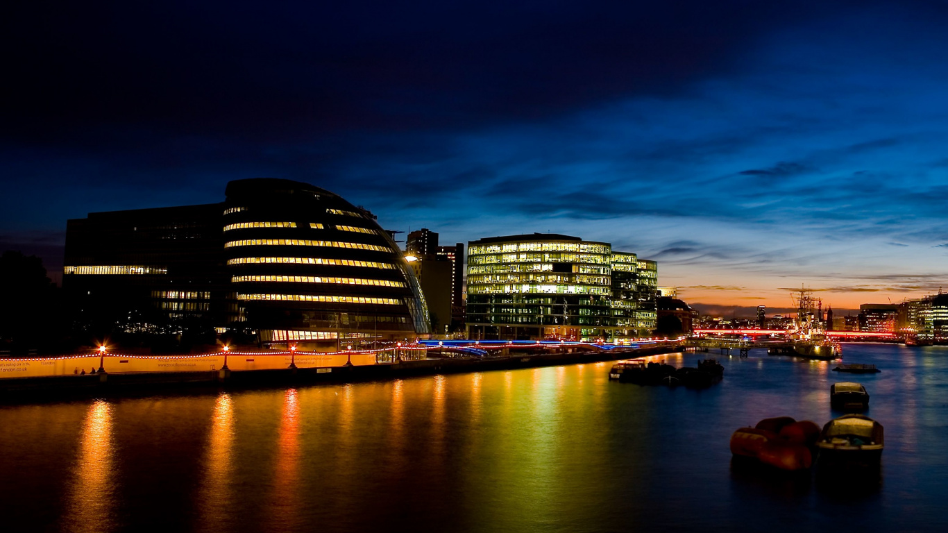 City Skyline During Night Time. Wallpaper in 1366x768 Resolution