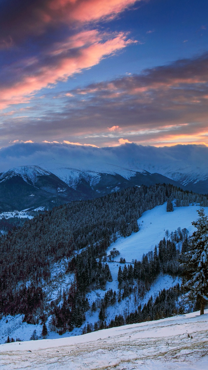 Snow Covered Mountain Under Cloudy Sky During Daytime. Wallpaper in 720x1280 Resolution