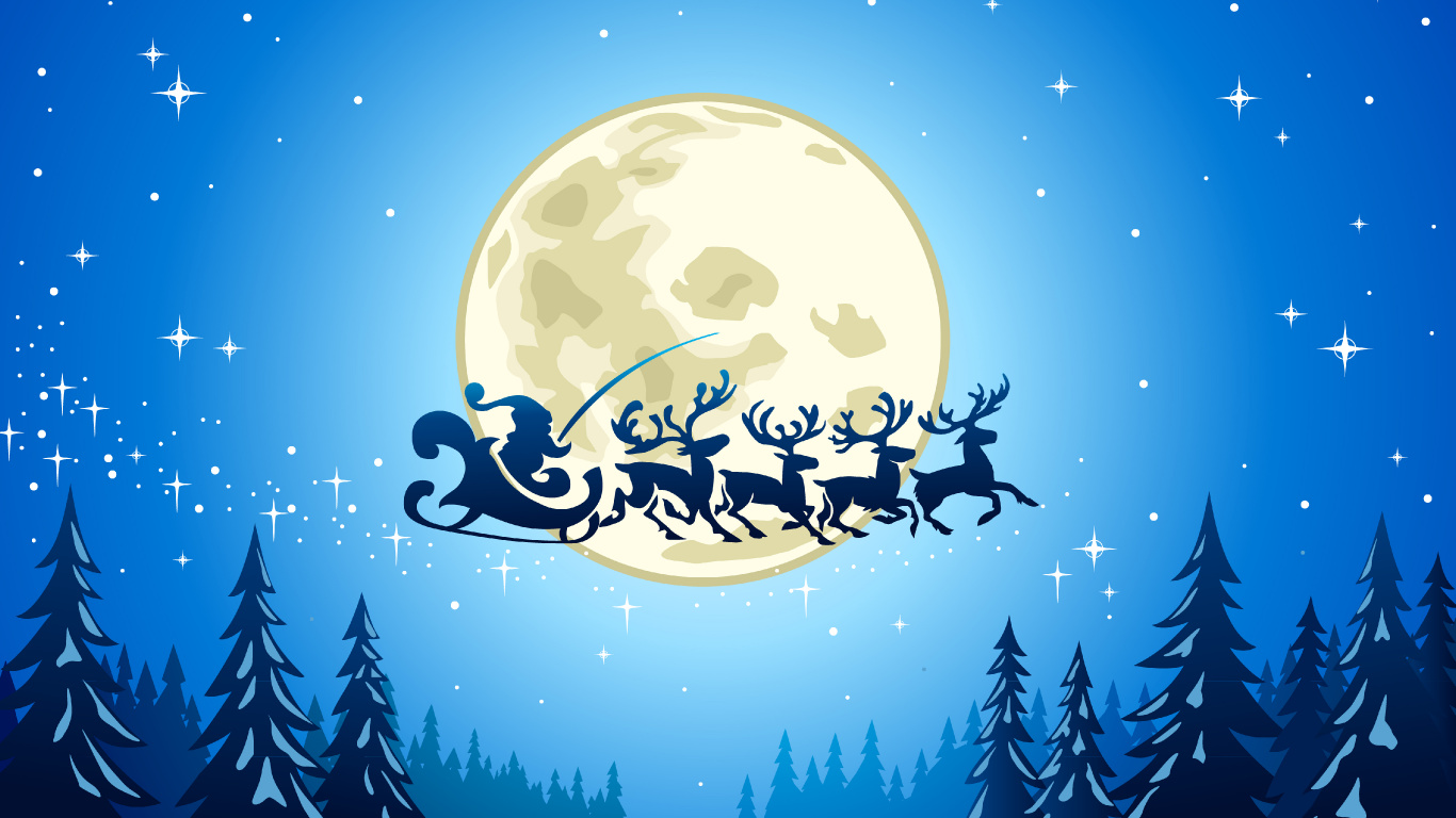 El Día De Navidad, Santa Claus, Ilustración, Navidad, Luna. Wallpaper in 1366x768 Resolution