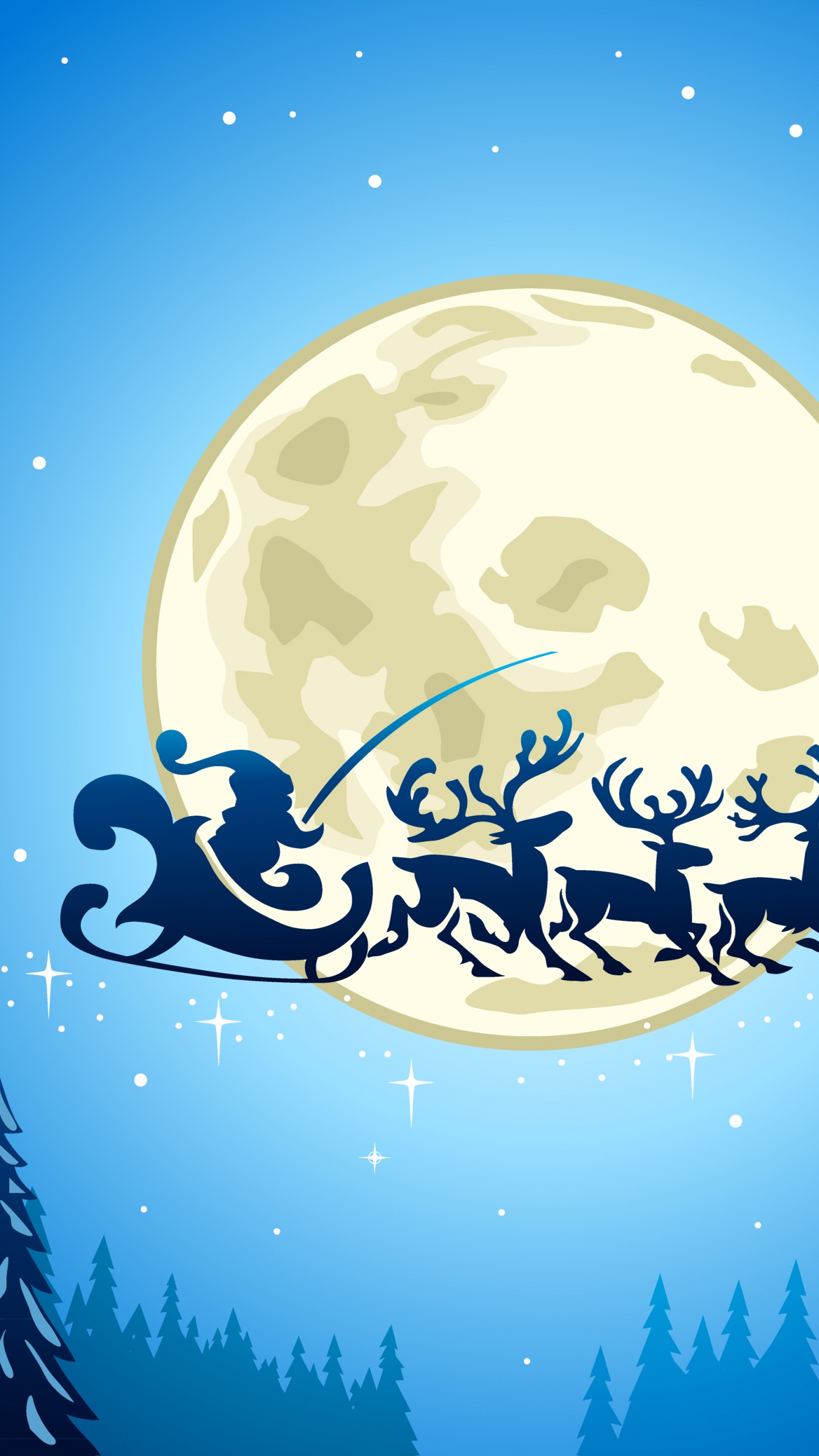 Christmas Day, Santa Claus, Illustration, Christmas, Moon. Wallpaper in 1440x2560 Resolution