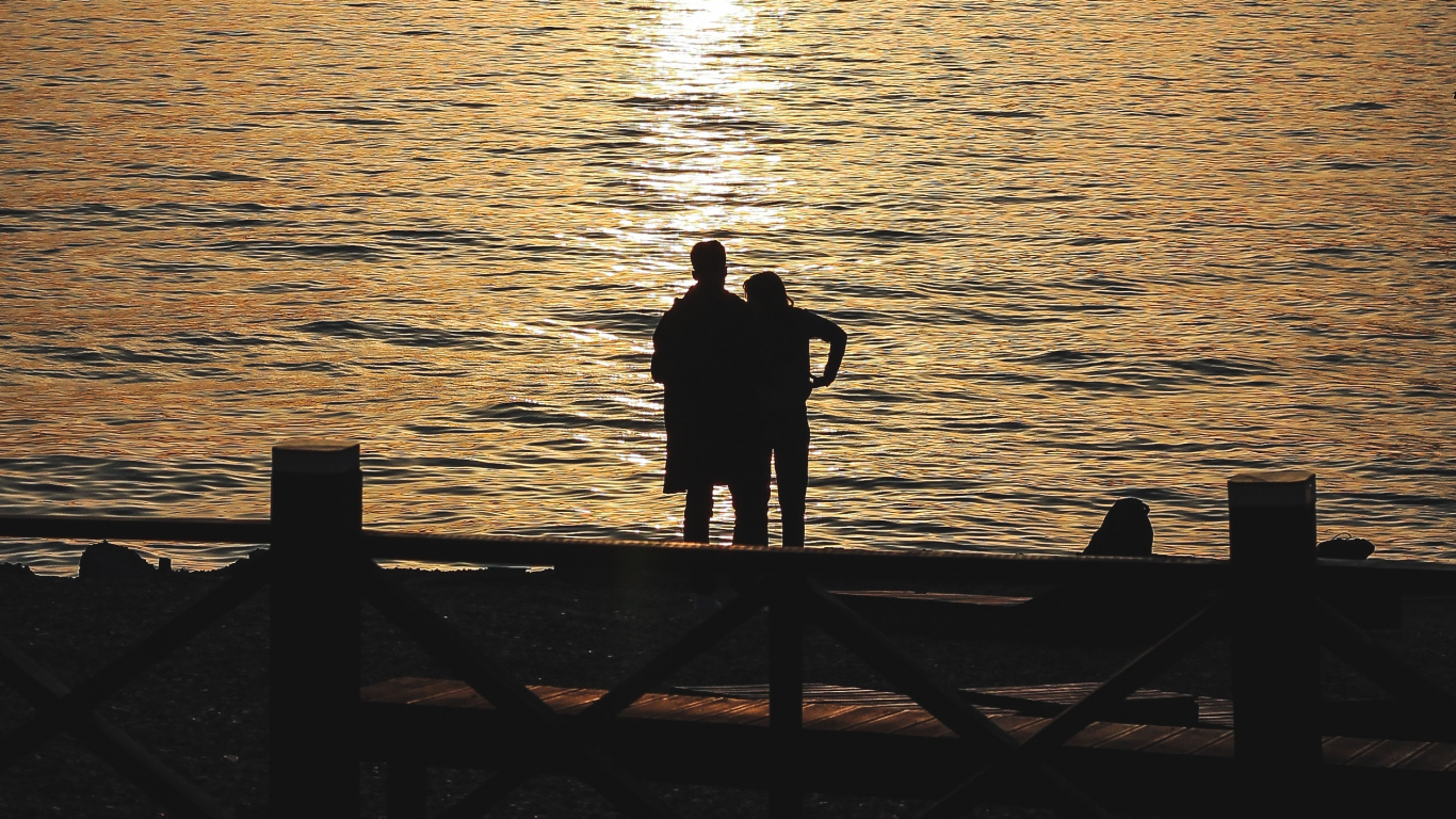 Sonnenuntergang, Silhouette, Horizont, Meer, Ozean. Wallpaper in 1366x768 Resolution