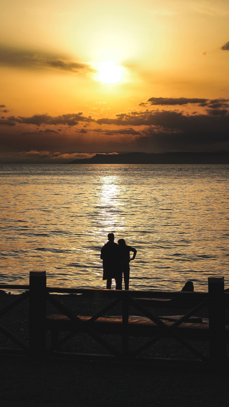 Sunset, Silhouette, Horizon, Sea, Ocean. Wallpaper in 750x1334 Resolution