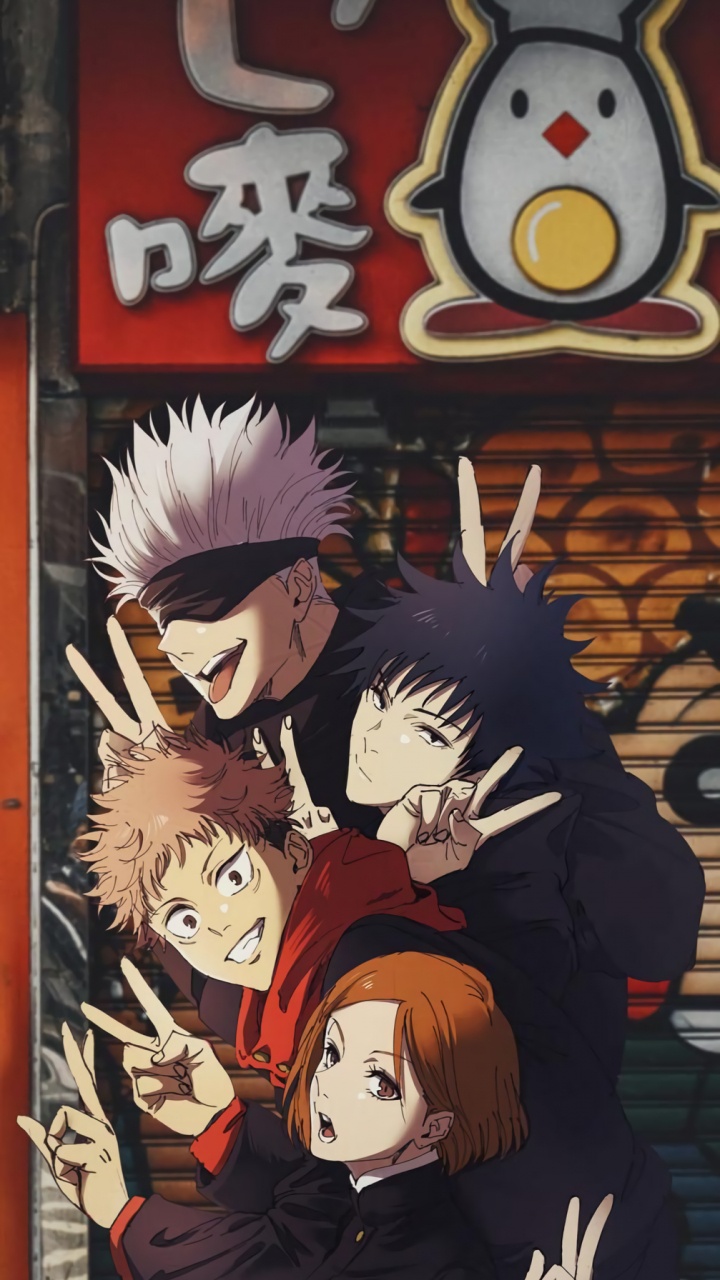 Anime, Satoru Gojo, Nobara Kugisaki, Jujutsu Kaisen, Yuji Itadori. Wallpaper in 720x1280 Resolution