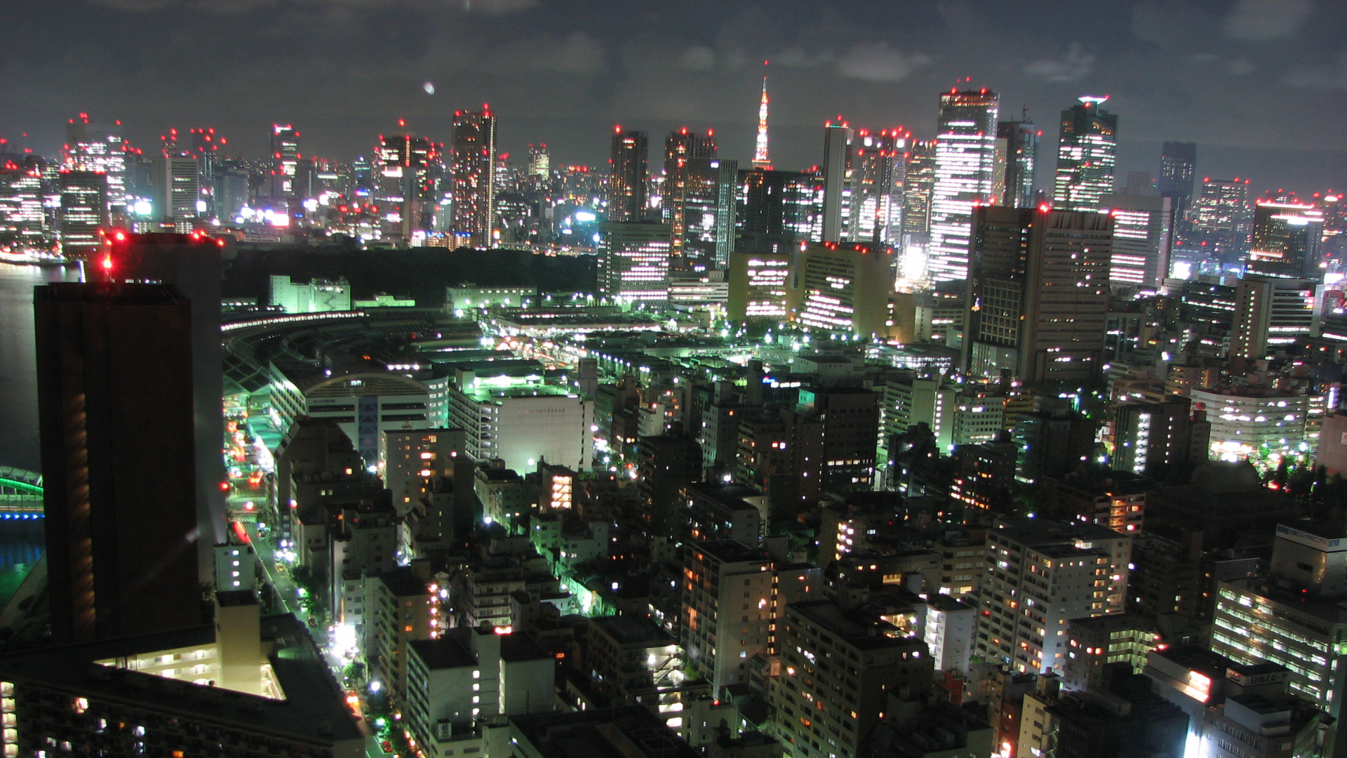 Luftaufnahme Der Stadt Bei Nacht Night. Wallpaper in 1920x1080 Resolution