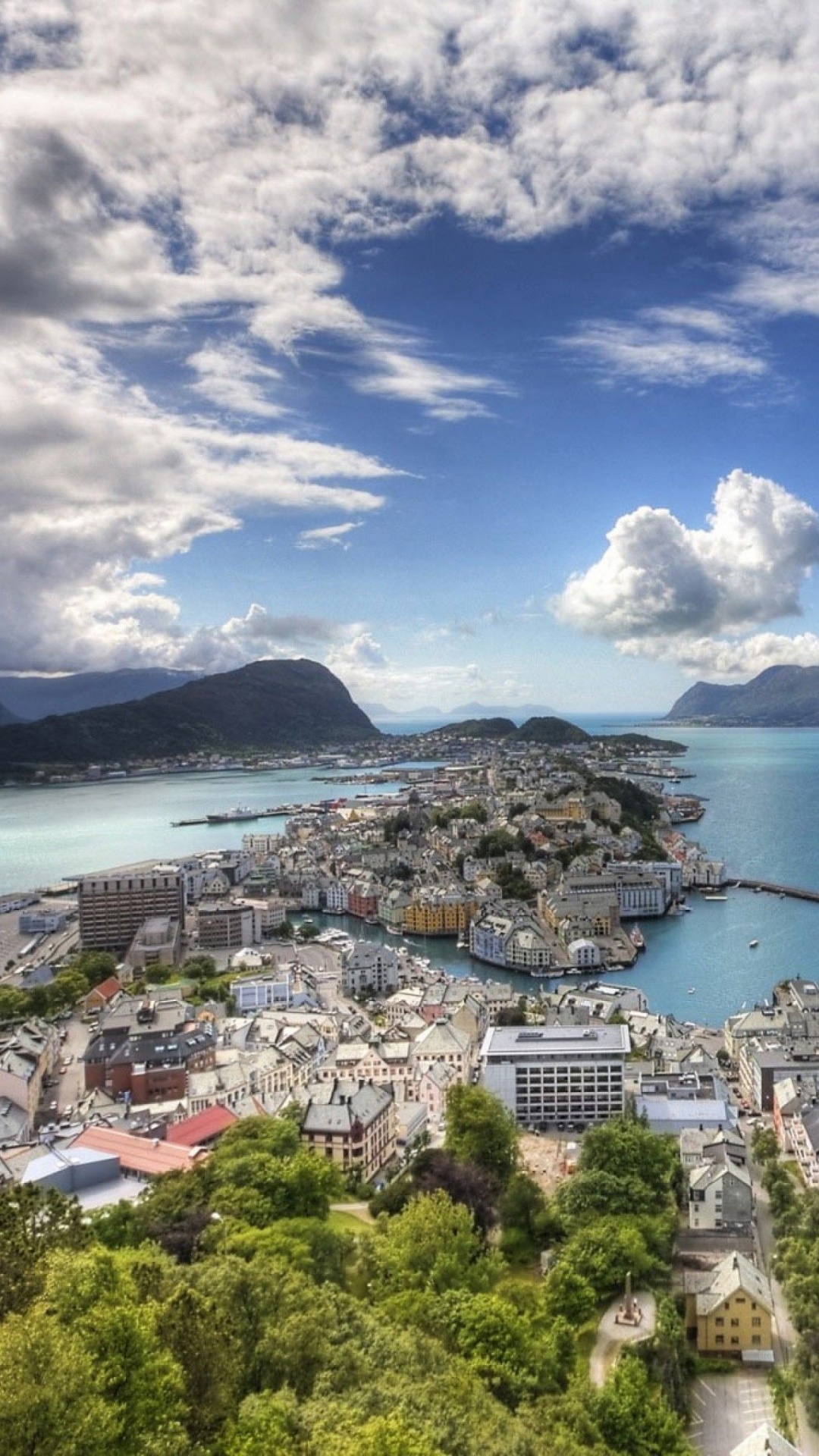 Aerial View of City Near Sea Under Blue Sky and White Clouds During Daytime. Wallpaper in 1080x1920 Resolution