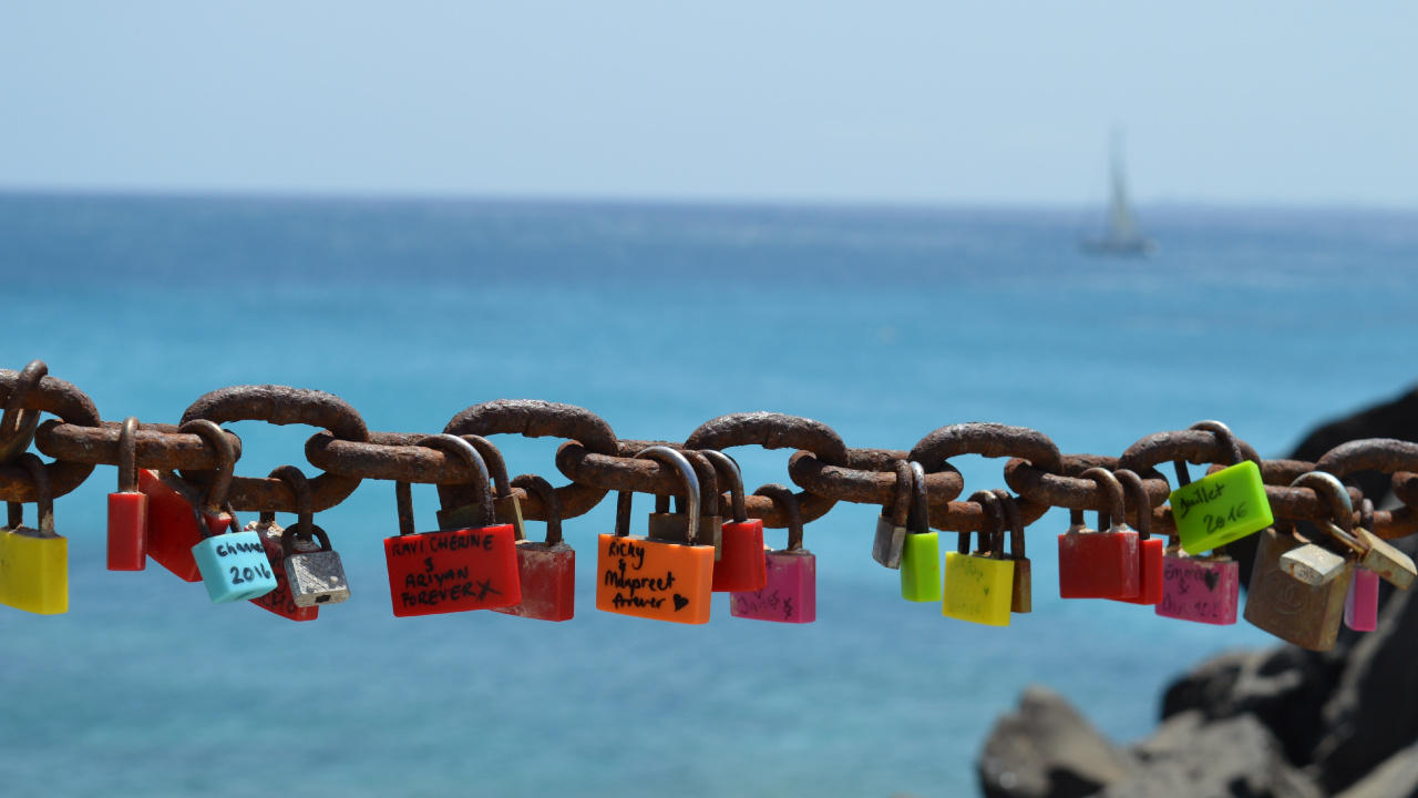 挂锁, 锁定, 锁和钥匙, 大海, 海洋 壁纸 1280x720 允许