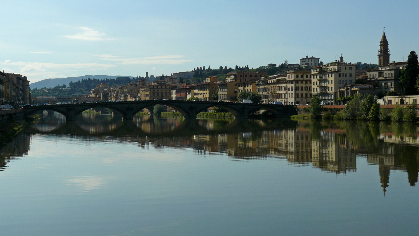 Brown Concrete Bridge Over River. Wallpaper in 1366x768 Resolution