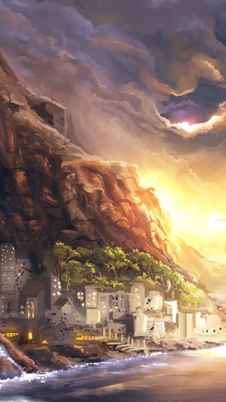 Bâtiments de la Ville Près D'un Plan D'eau Pendant la Nuit. Wallpaper in 750x1334 Resolution