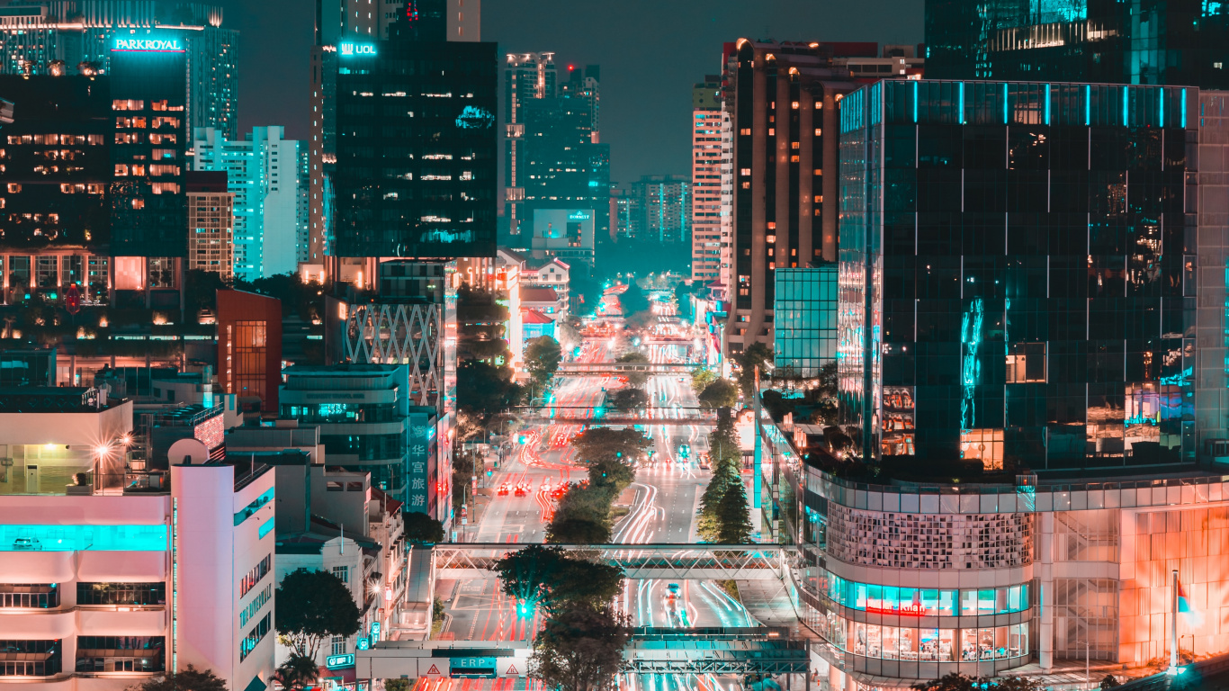 Stadtgebäude Während Der Nacht. Wallpaper in 1366x768 Resolution