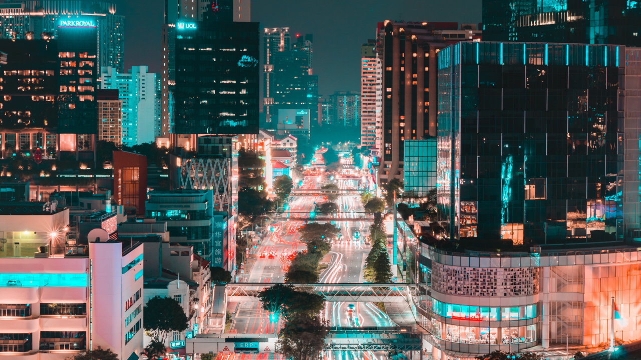 Bâtiments de la Ville Pendant la Nuit. Wallpaper in 1280x720 Resolution