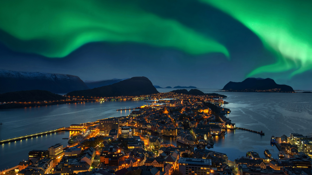 Lesund, 奥罗拉, 性质, 大海, 卑尔根 壁纸 1280x720 允许