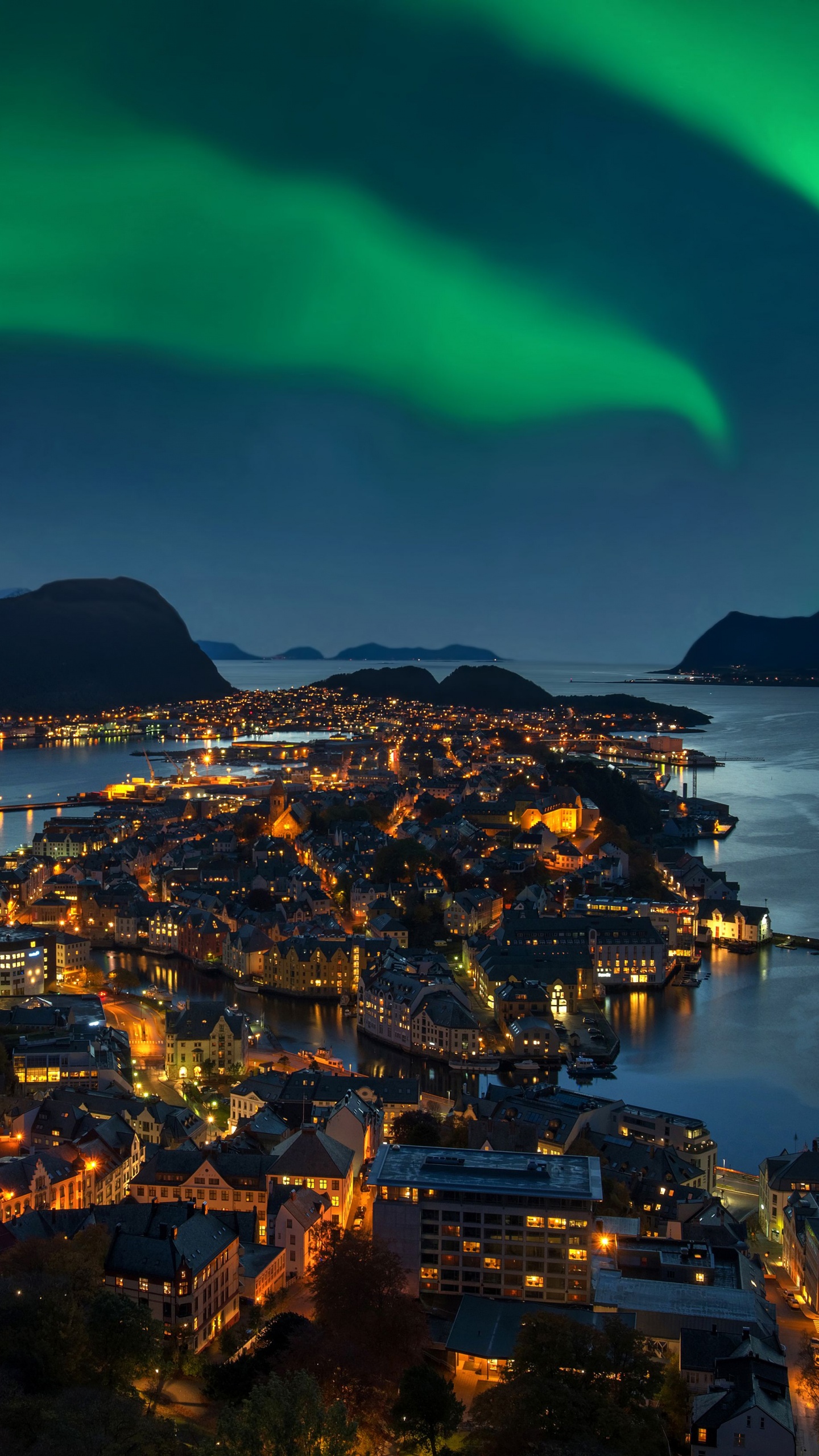 Ville Avec Des Lumières Allumées Pendant la Nuit. Wallpaper in 1440x2560 Resolution