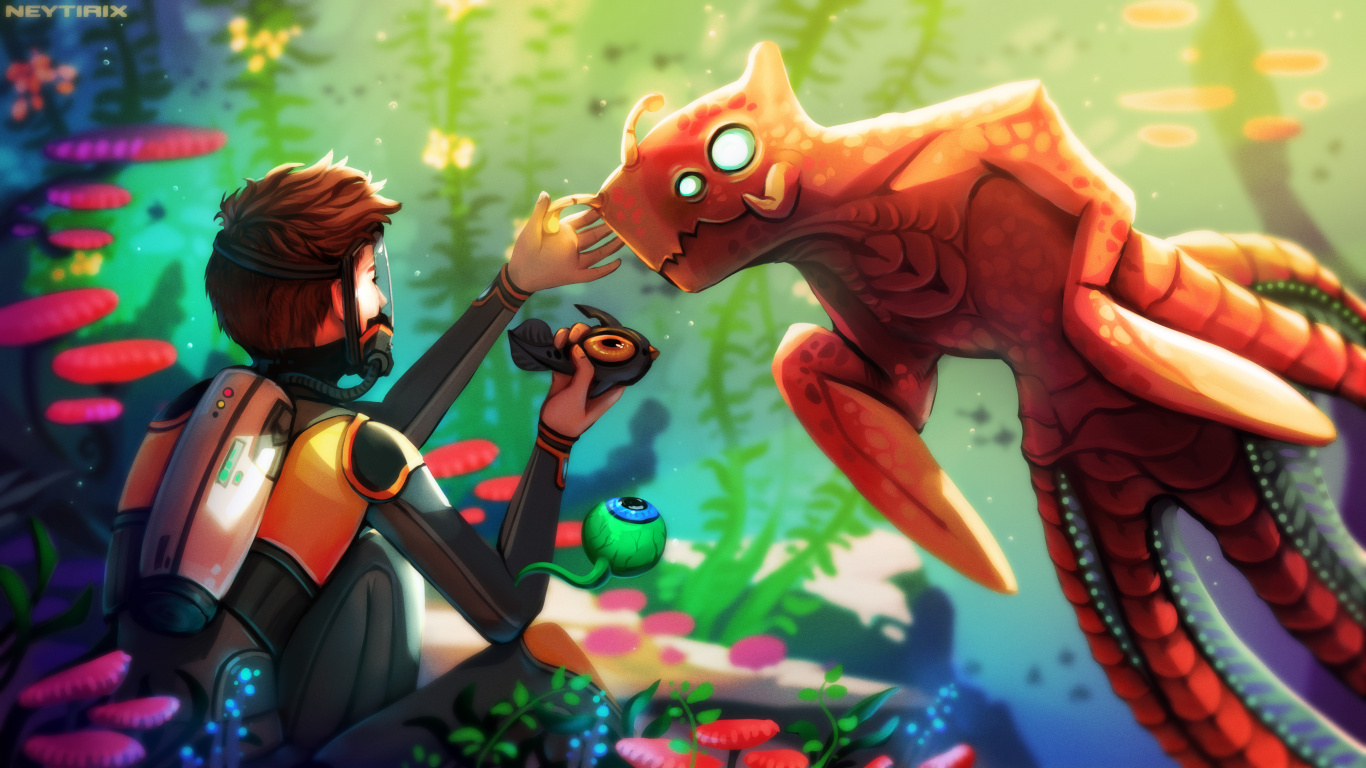 Man in Black Suit Holding Black and White Stick Standing Beside Orange Animal Cartoon Character. Wallpaper in 1366x768 Resolution