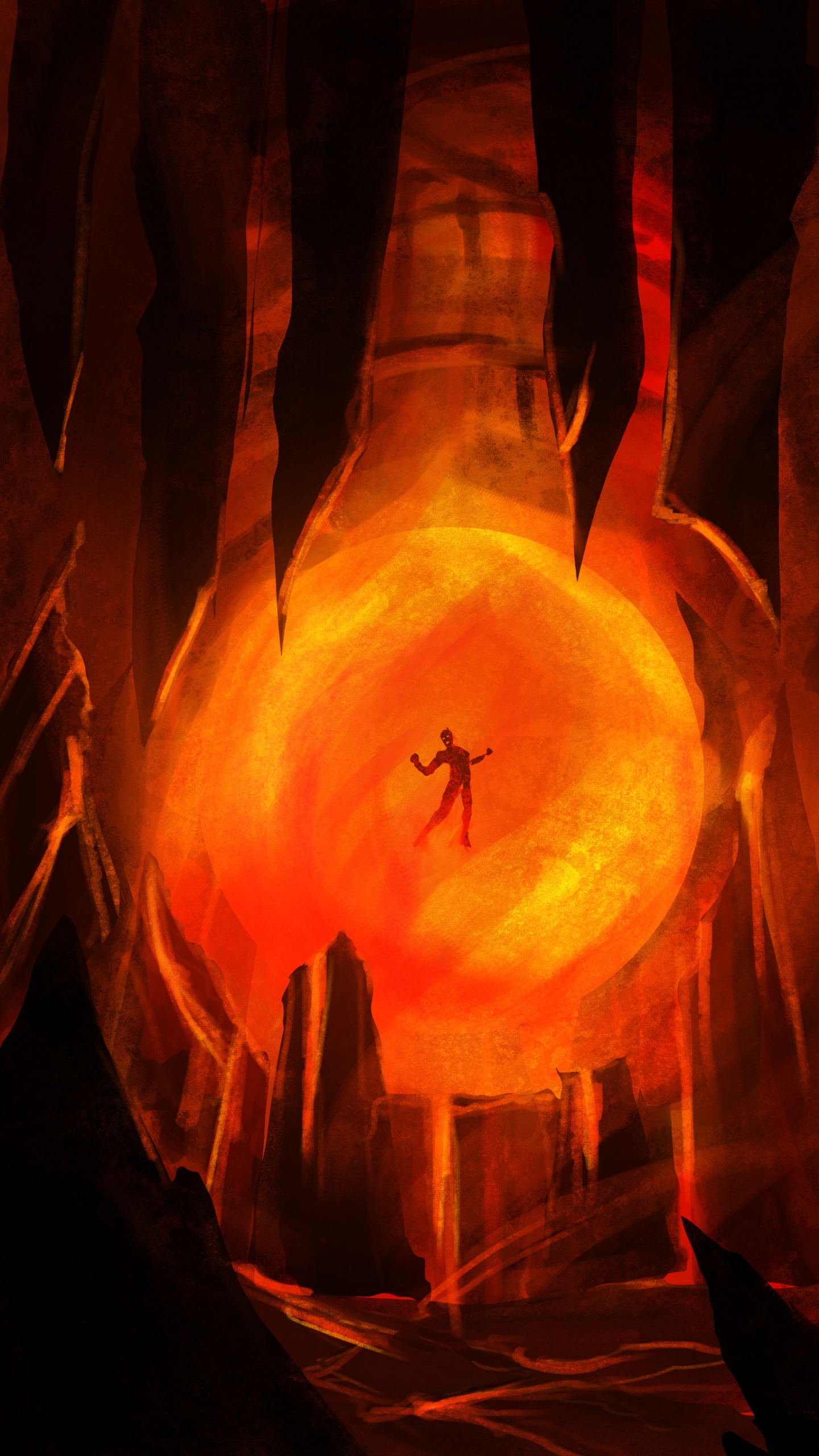 Bombilla de Luz Naranja Con Fondo Rojo. Wallpaper in 1440x2560 Resolution