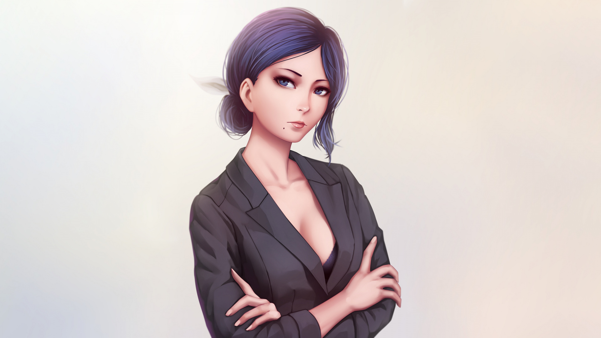 Femme en Blazer Noir Sur Fond Blanc. Wallpaper in 1920x1080 Resolution