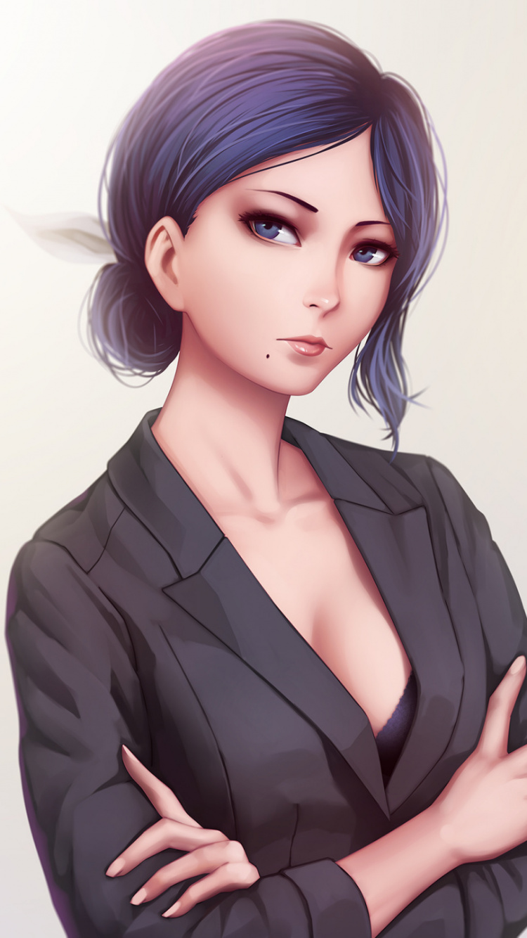 Woman in Black Blazer With White Background. Wallpaper in 750x1334 Resolution