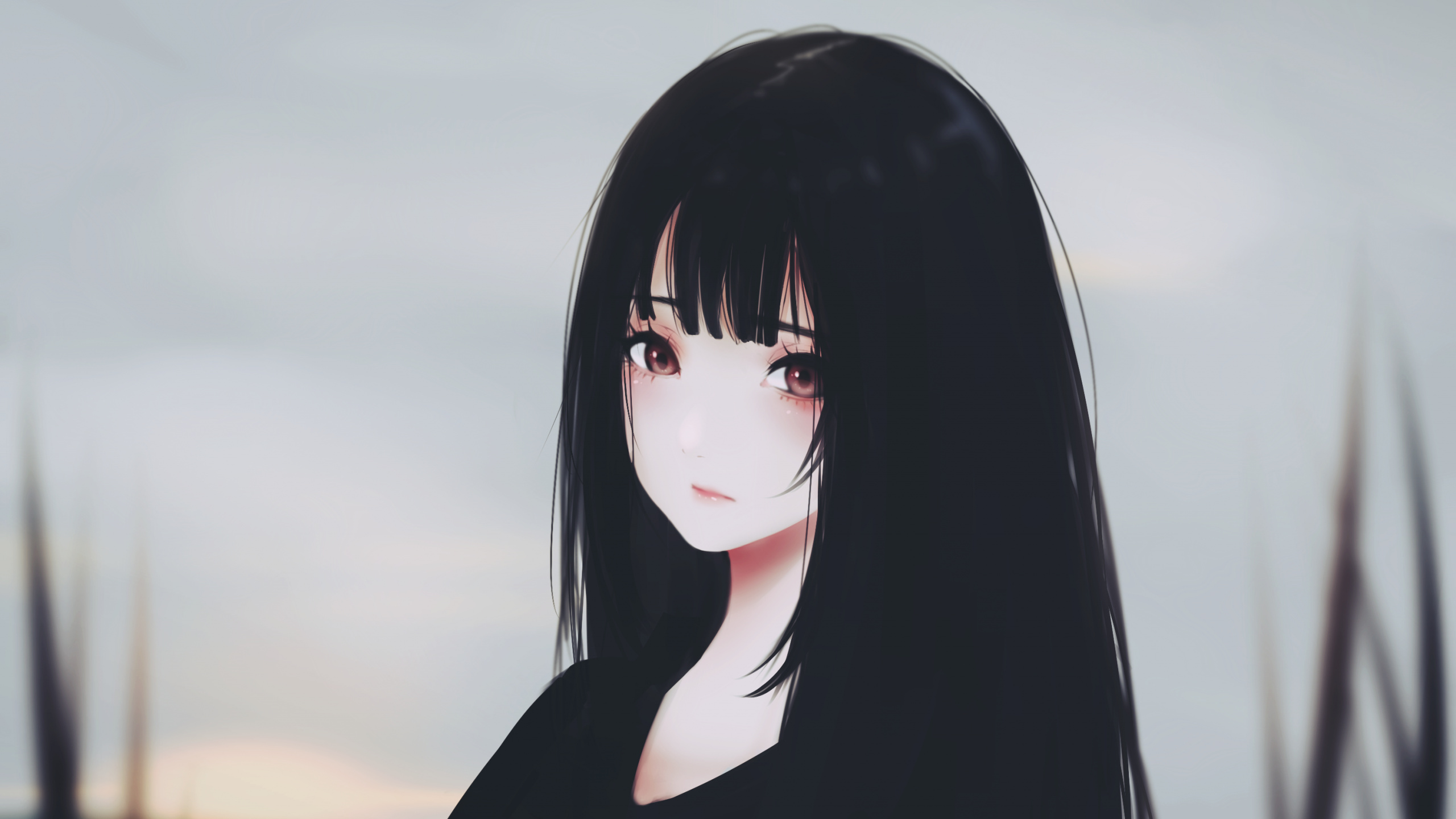 Frau im Schwarzen Langarmhemd. Wallpaper in 2560x1440 Resolution