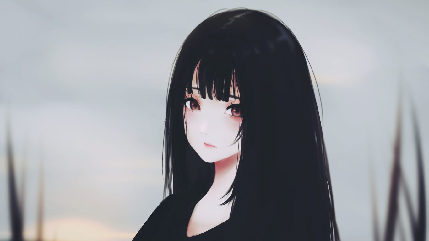 Femme en Chemise Noire à Manches Longues. Wallpaper in 1366x768 Resolution