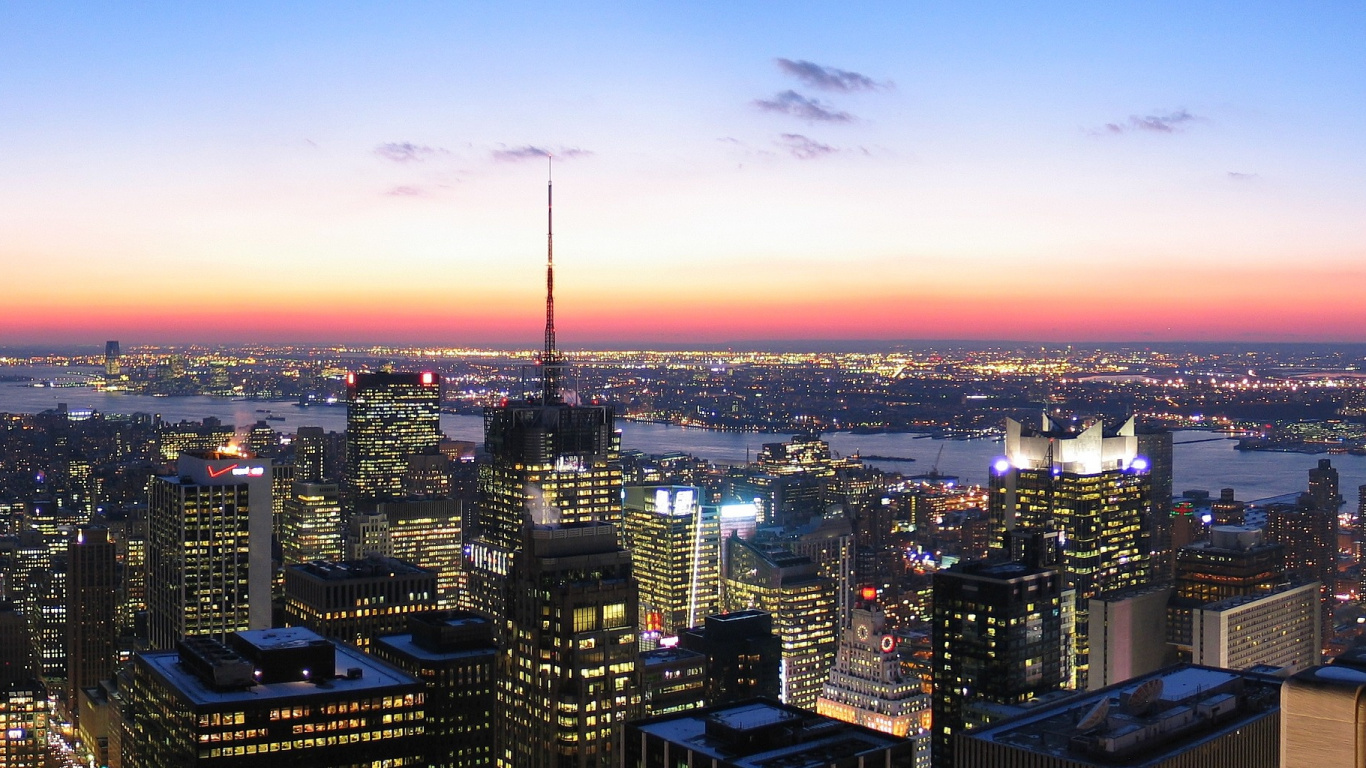 Skyline Der Stadt Bei Nacht Night. Wallpaper in 1366x768 Resolution