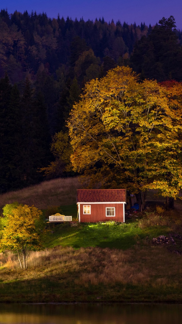 Brown House Near Green Trees and Lake During Daytime. Wallpaper in 720x1280 Resolution