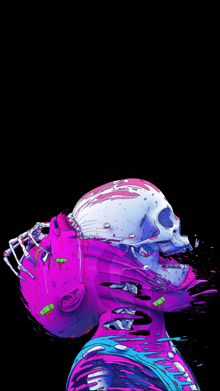 Esqueleto, Cráneo, Amoled, Cráneo de Galaxia, Magenta. Wallpaper in 720x1280 Resolution