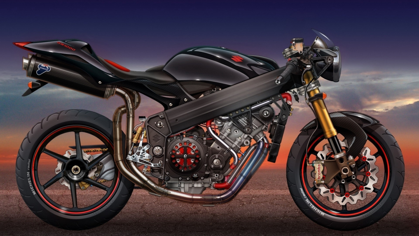 Motocicleta Cruiser Negra y Roja. Wallpaper in 1366x768 Resolution