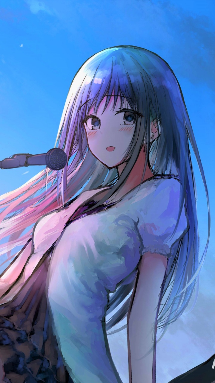 Mujer en Camisa Blanca de Manga Larga Con Personaje de Anime Stick. Wallpaper in 720x1280 Resolution