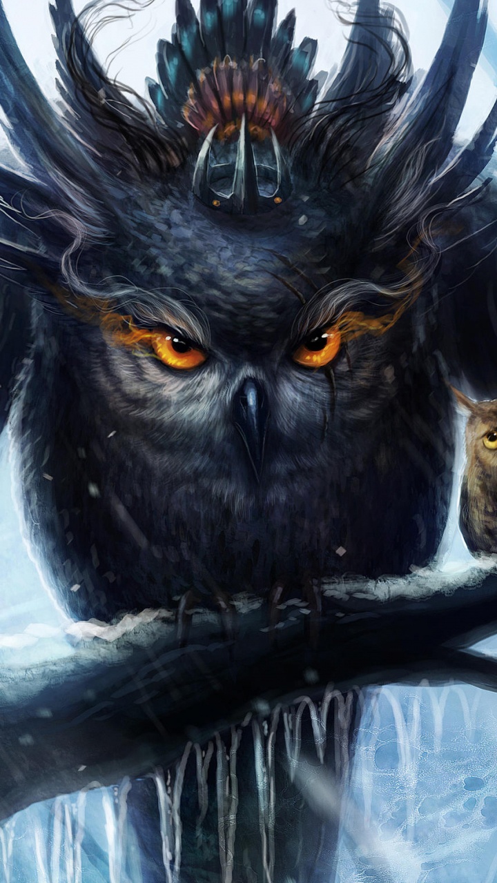 Black and White Owl Painting. Wallpaper in 720x1280 Resolution