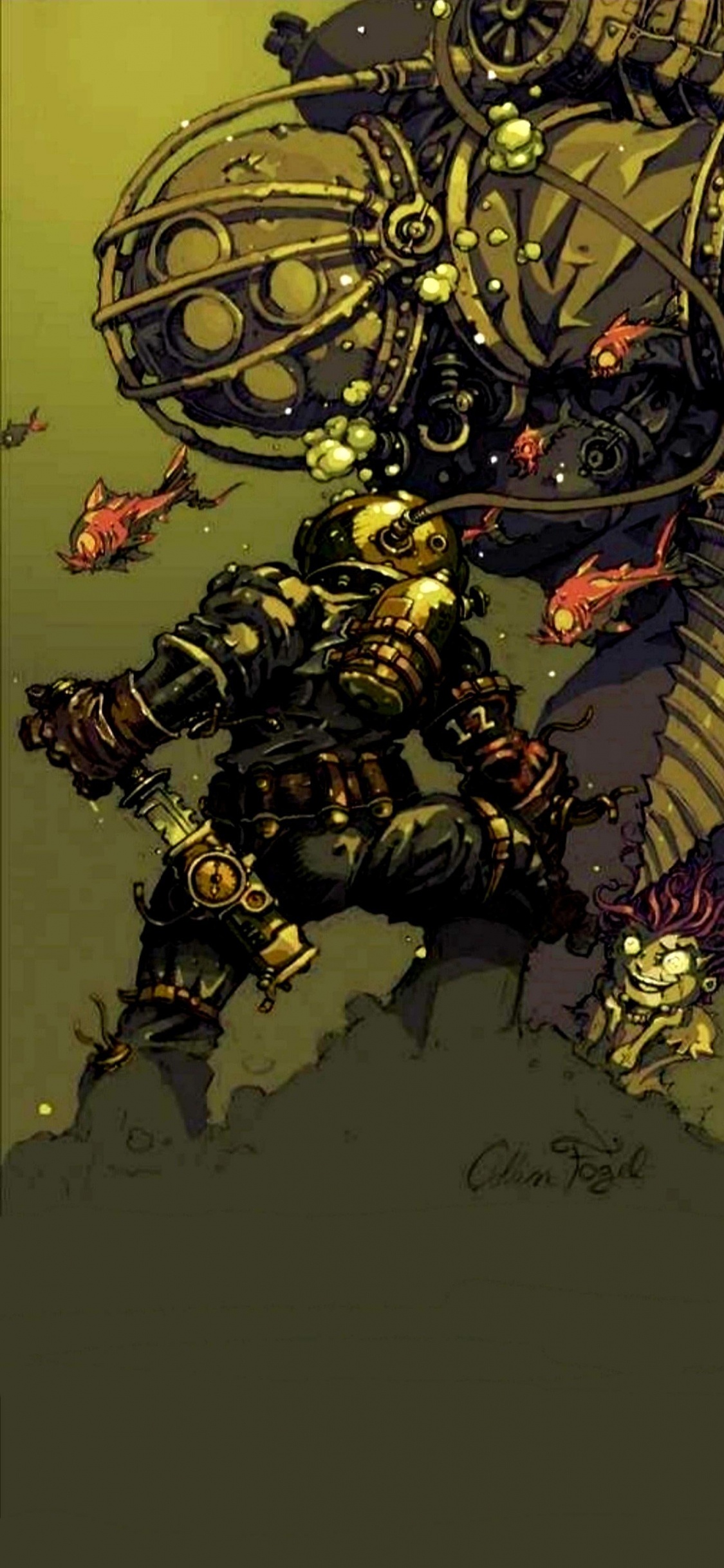 Bioshock Türsteher Kunst, Bioshock, BioShock Infinite, BioShock 2, Großer Papa. Wallpaper in 1125x2436 Resolution