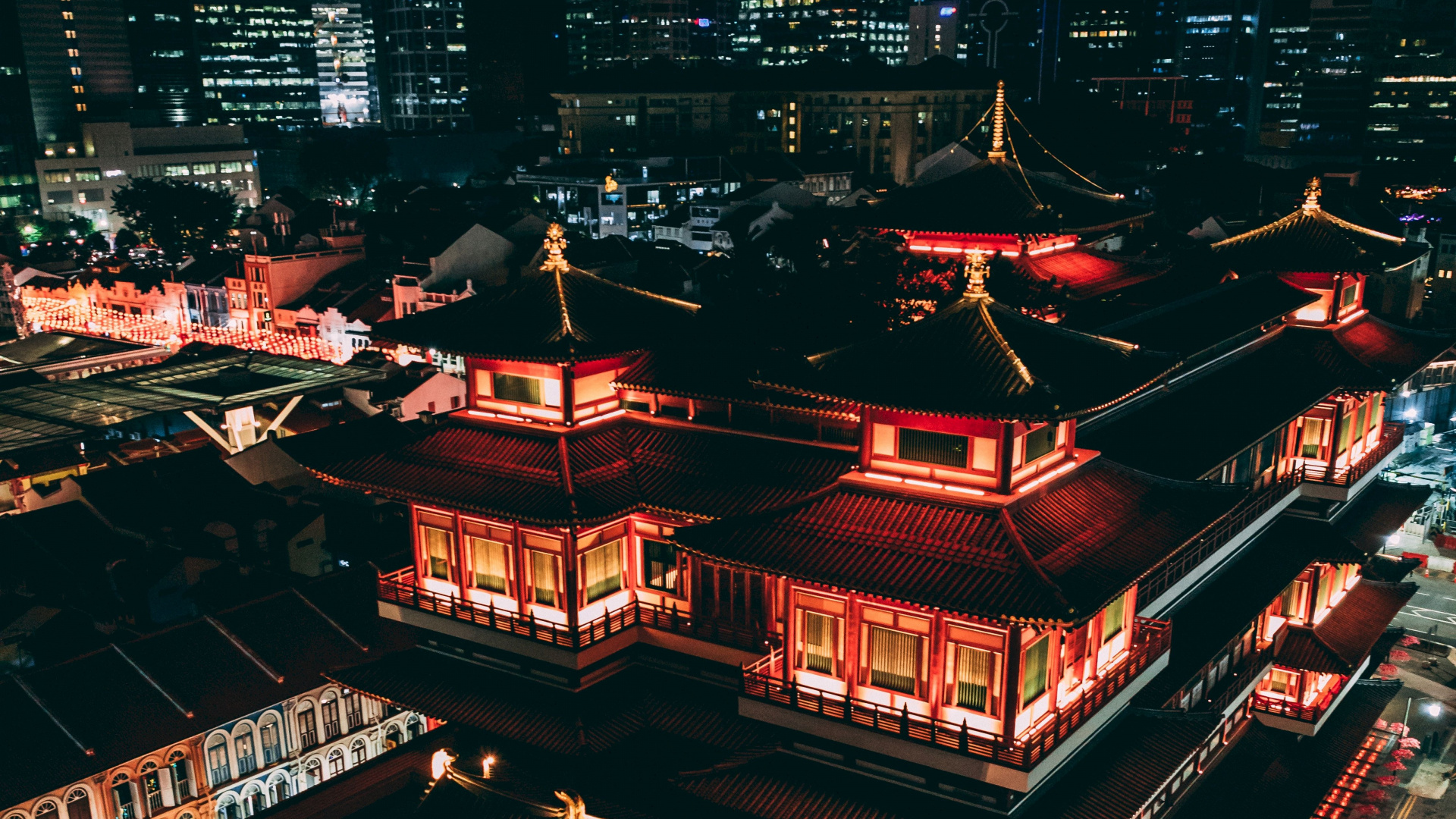 Red and Black Temple During Night Time. Wallpaper in 1920x1080 Resolution