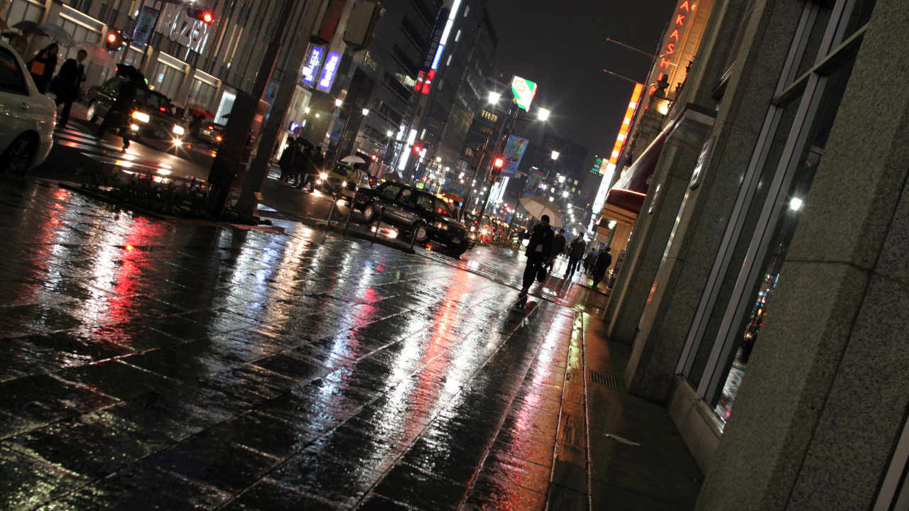 People Walking on Sidewalk During Night Time. Wallpaper in 1280x720 Resolution