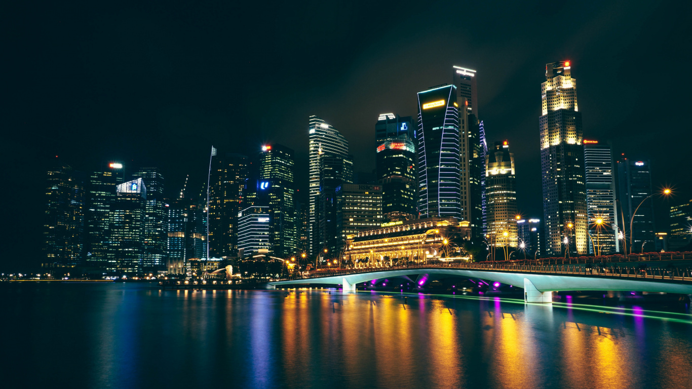 City Skyline During Night Time. Wallpaper in 1366x768 Resolution