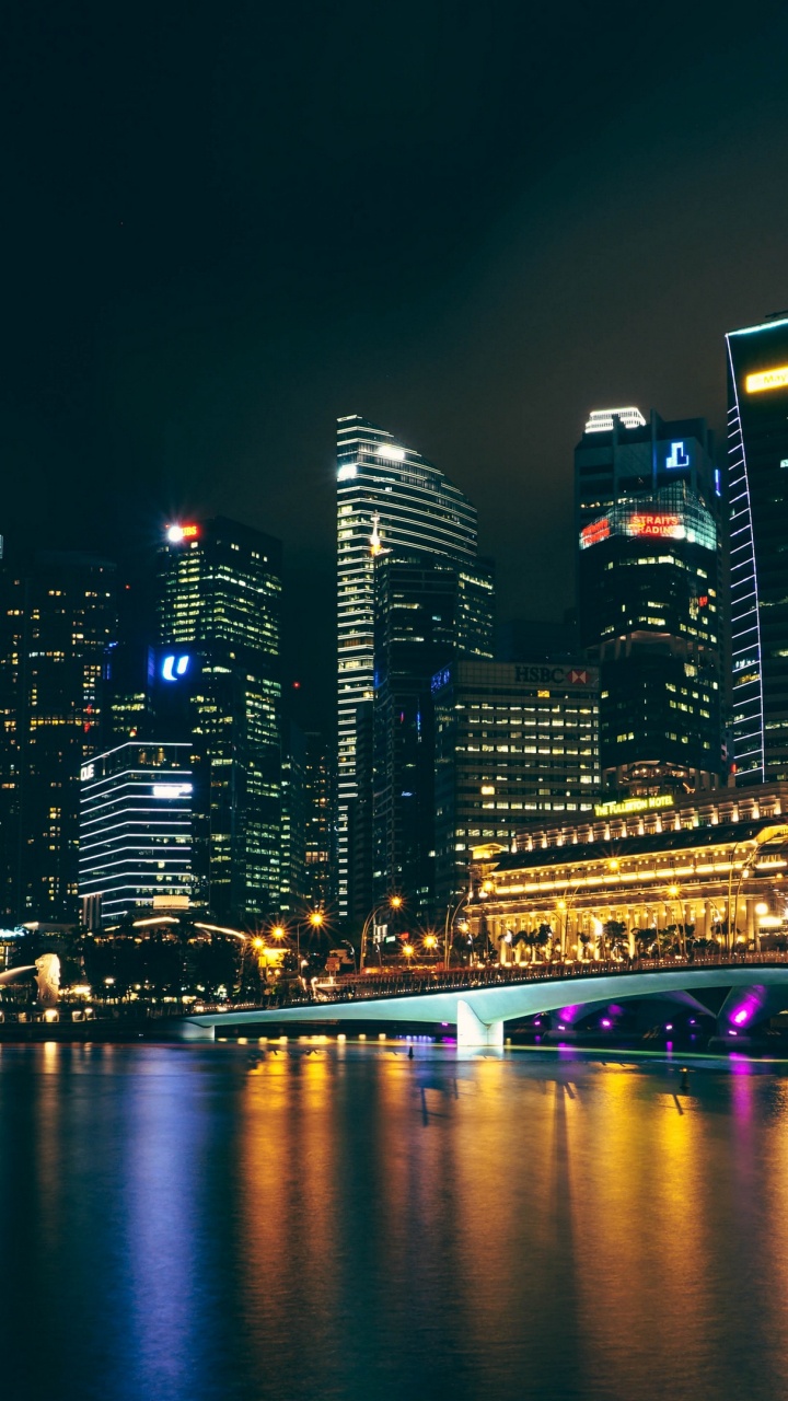 Skyline Der Stadt Bei Nacht Night. Wallpaper in 720x1280 Resolution