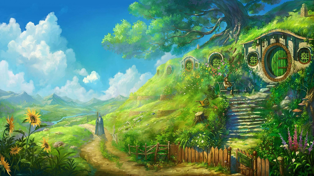 Anime, Plant, Cloud, Green, Paint. Wallpaper in 1280x720 Resolution
