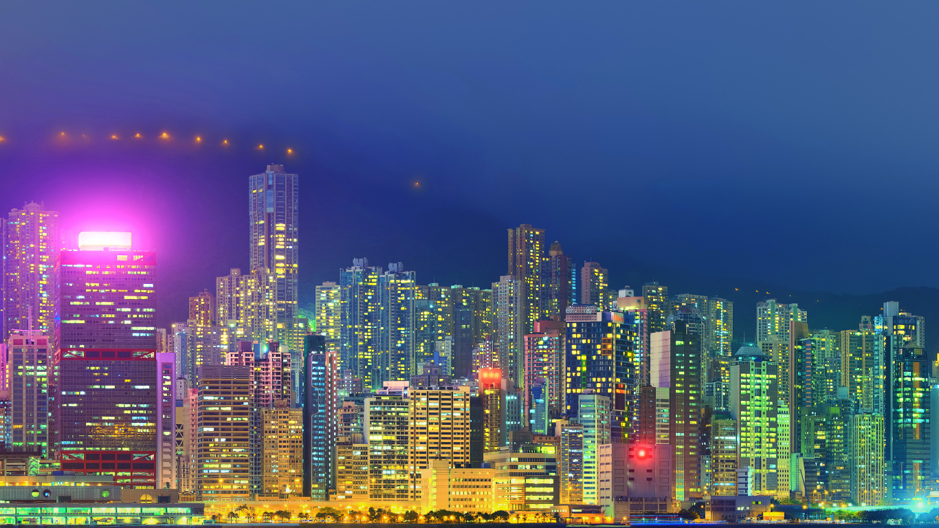 Skyline Der Stadt Bei Nacht Night. Wallpaper in 1366x768 Resolution