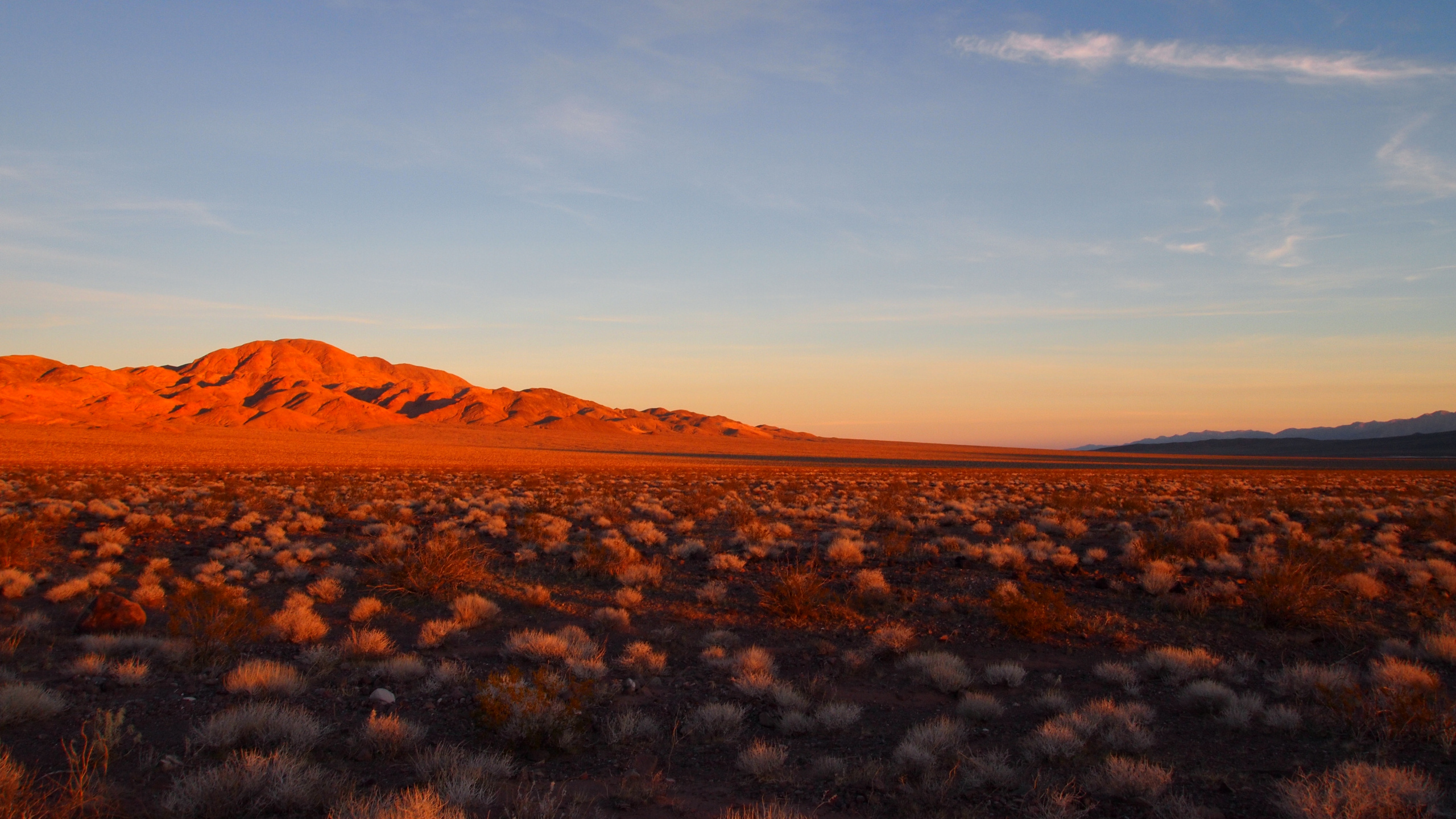 Green Grass Field Near Brown Mountains Under Blue Sky During Daytime. Wallpaper in 2560x1440 Resolution
