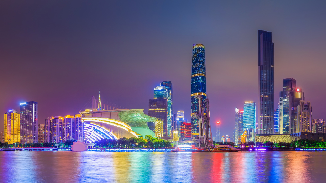 广州, 城市景观, 城市, 大都会, 天际线 壁纸 1366x768 允许