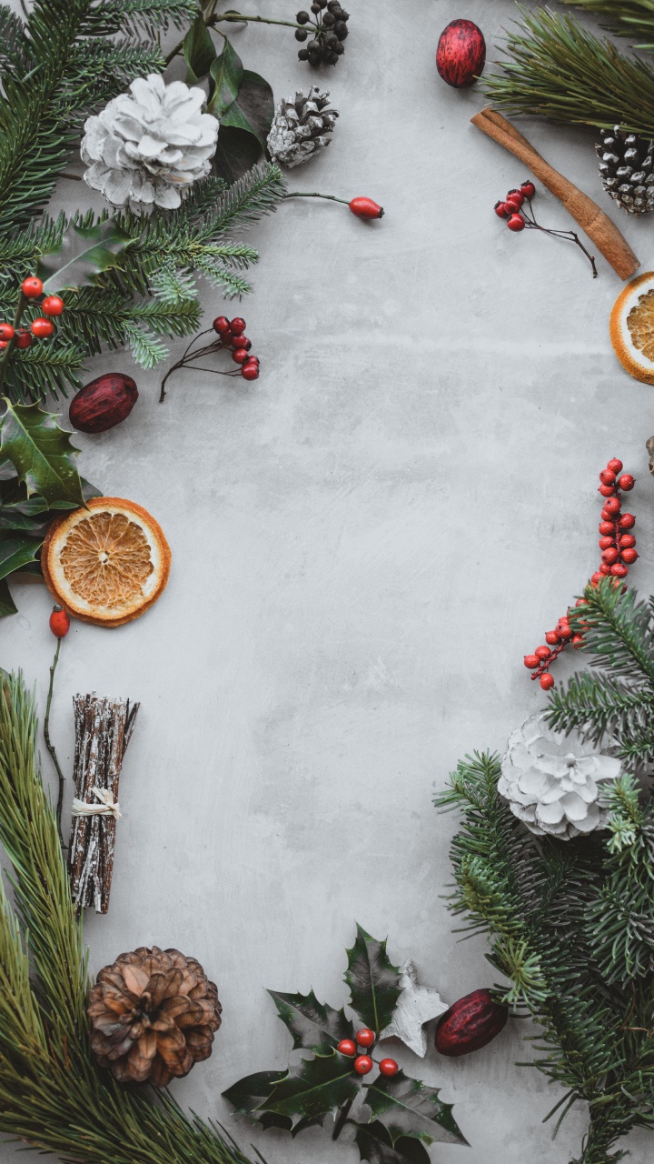 Apple, Pine, Holly, Christmas Tree, Wreath. Wallpaper in 720x1280 Resolution