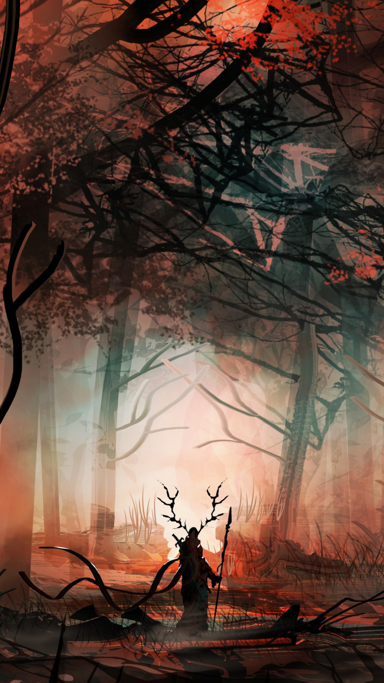 Person Steht Auf Wald Mit Nebel. Wallpaper in 750x1334 Resolution