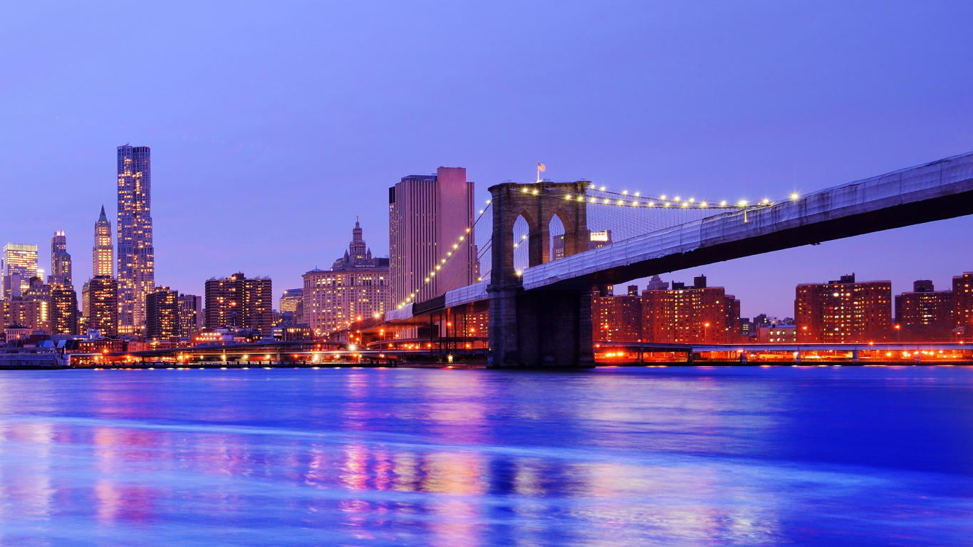 Bridge Over Water During Night Time. Wallpaper in 1366x768 Resolution