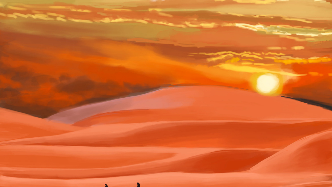 Blue and Yellow Clouds Painting. Wallpaper in 1280x720 Resolution