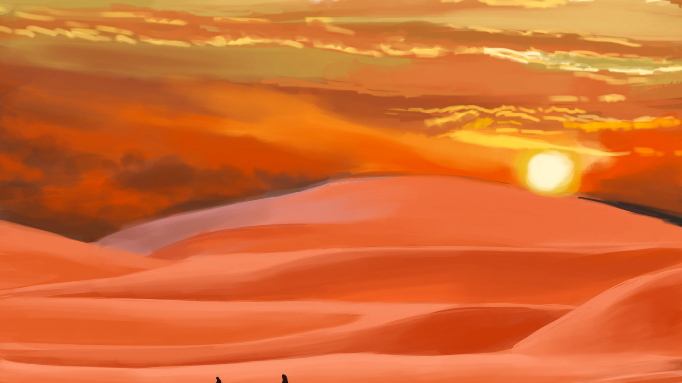 Peinture de Nuages Bleus et Jaunes. Wallpaper in 1366x768 Resolution